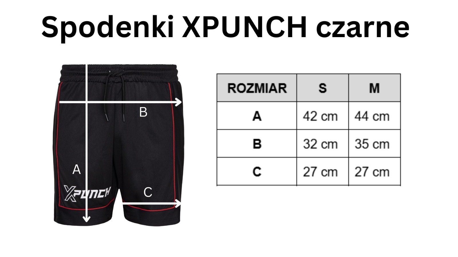 spodenki czarne size chart