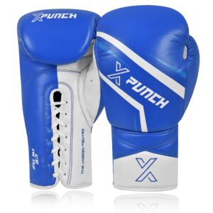Rękawice Bokserskie skórzane XPUNCH IBLUE WAVE LACE, biały, niebieski