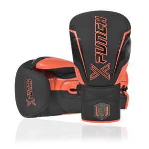 Rękawice Bokserskie skórzane XPUNCH INFERNO LACE, czarny, pomarańczowy